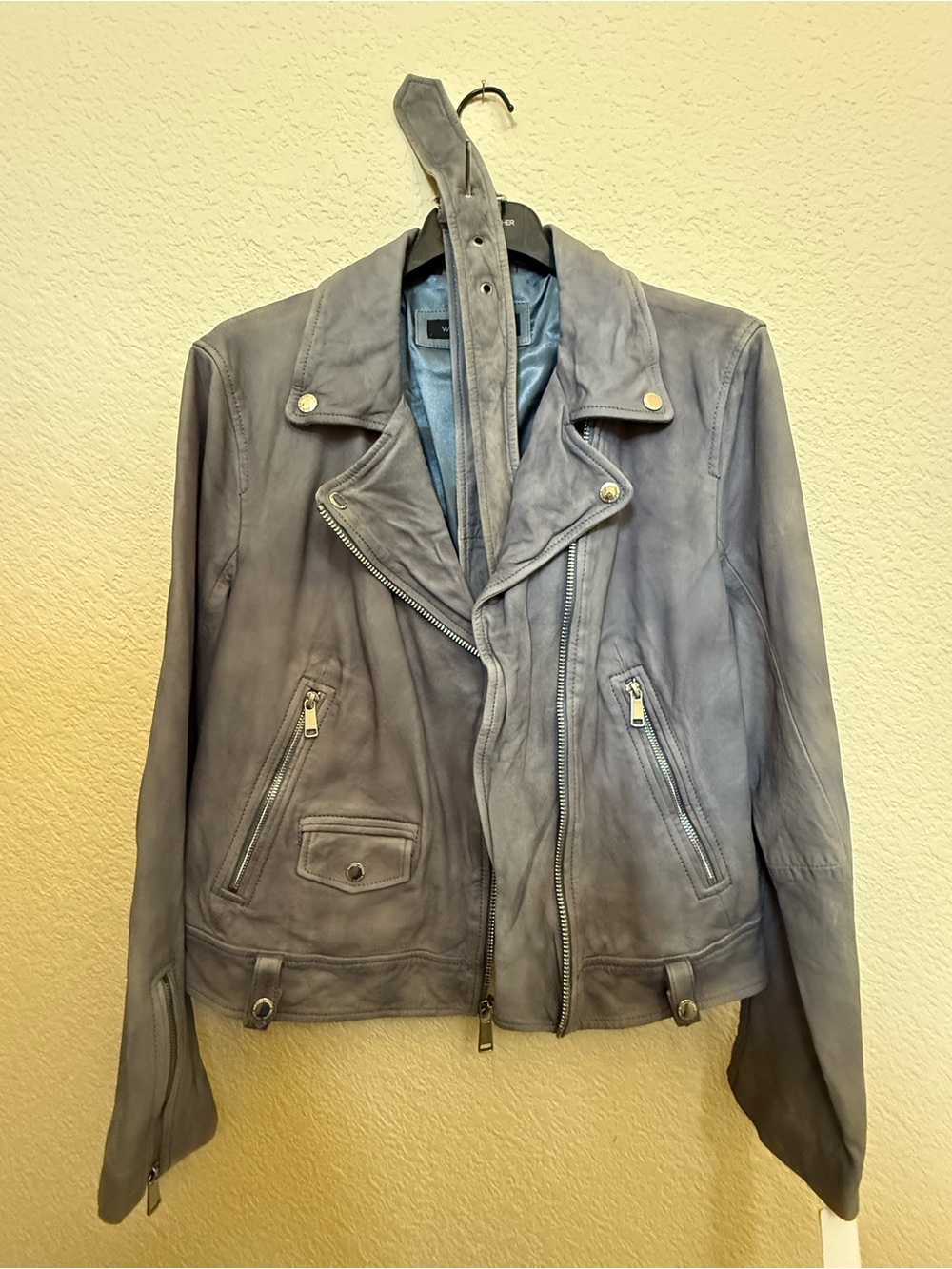 Wilsons Leather Blue-Gray Women's Moto Leather Jacket, NWT, size XL